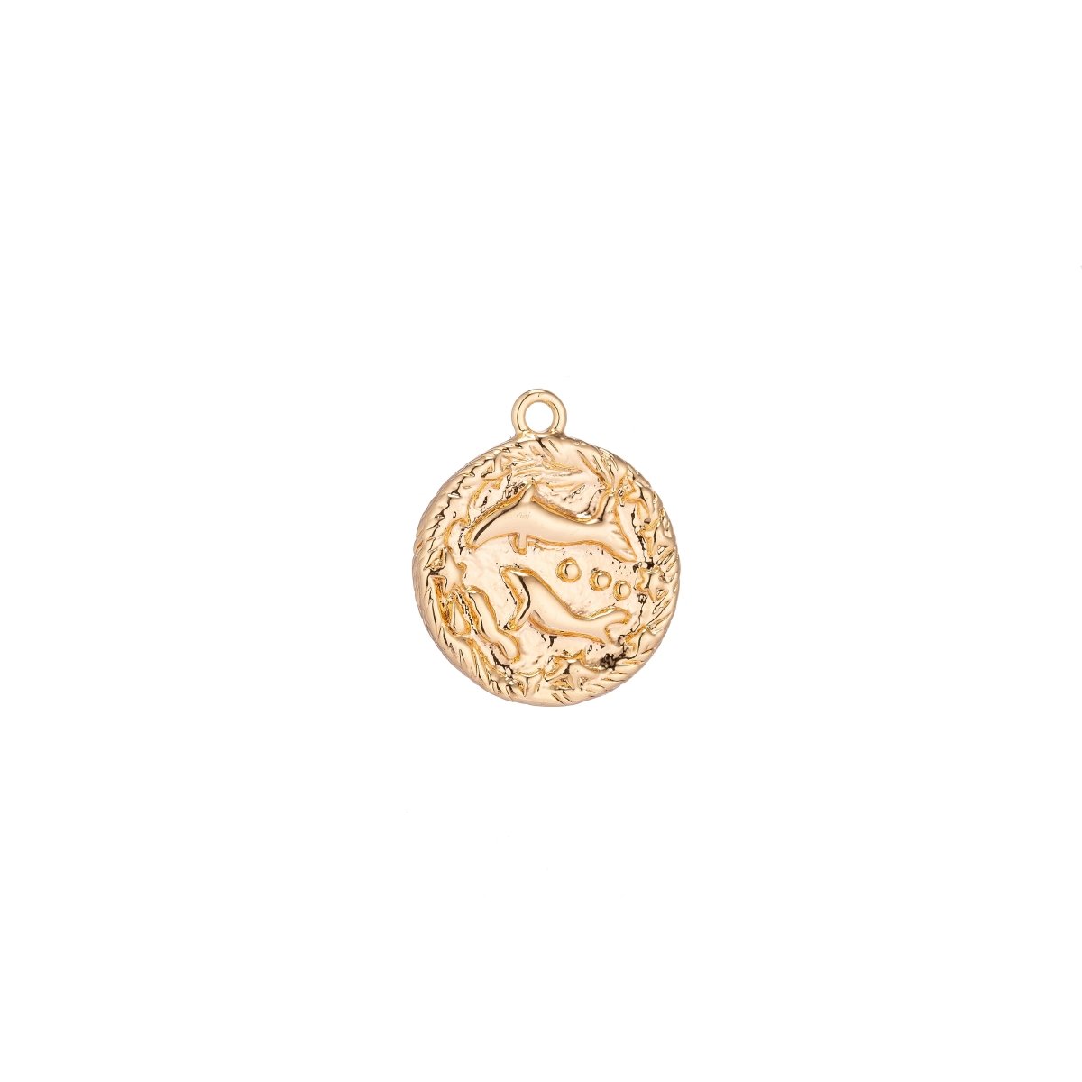 18K Gold Filled Small Size Zodiac Horoscope Sign Constellation Medallion Pendant Charm Rustic Rough Hammered Coin for Necklace Jewelry Making - DLUXCA