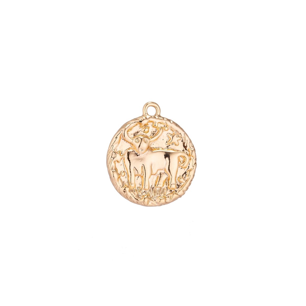18K Gold Filled Small Size Zodiac Horoscope Sign Constellation Medallion Pendant Charm Rustic Rough Hammered Coin for Necklace Jewelry Making - DLUXCA