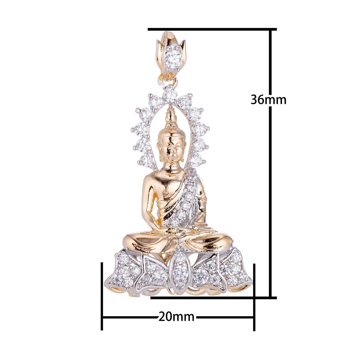 18k Gold Filled Spiritual Dual Tone Two Color Buddha Buddhism Cubic Zirconia Necklace Pendant Bead Bails Findings for Jewelry Making H-625 - DLUXCA