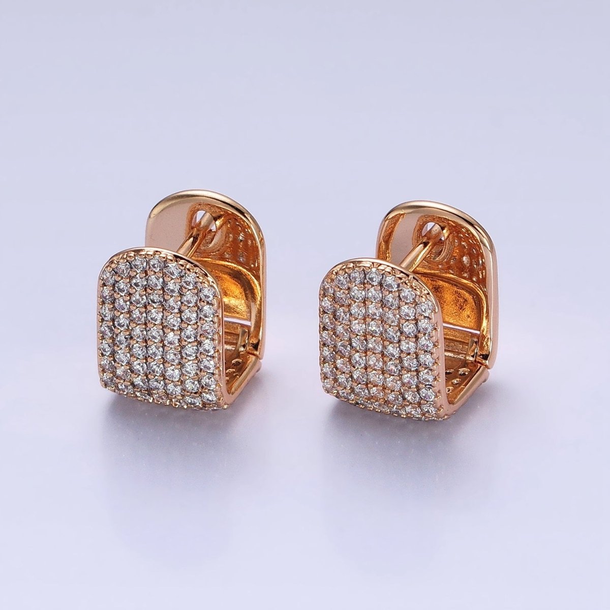 18k Gold Filled Square Huggie Hoop Earring with Micro Pave CZ Stone AB792 - DLUXCA