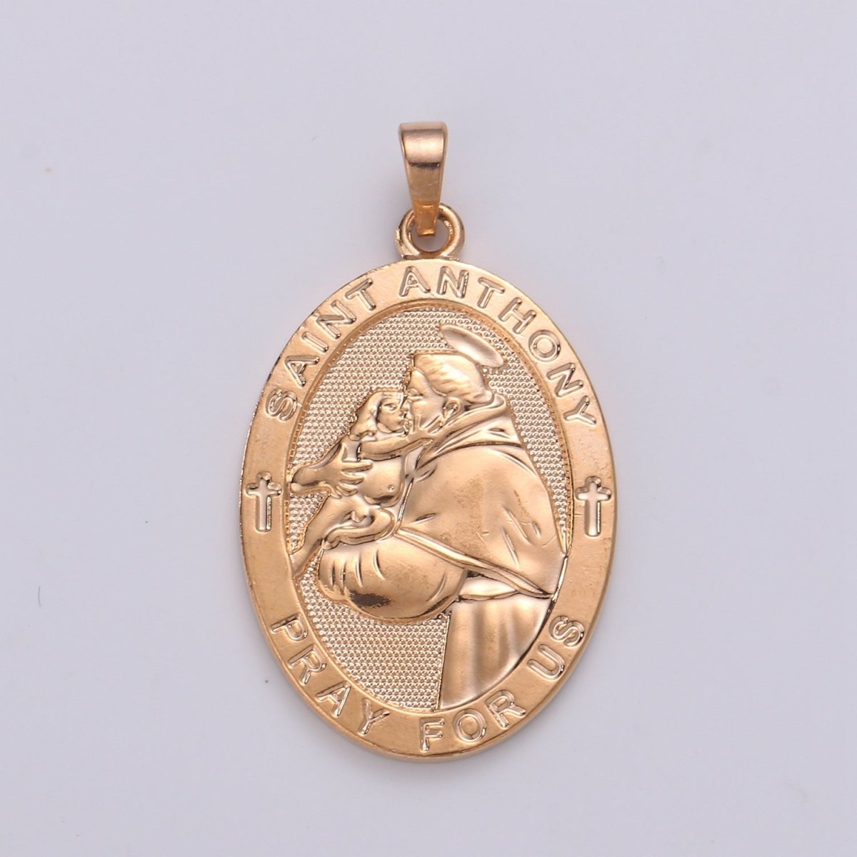 18k Gold Filled St Anthony Pendant Medal - Patron of Lost Things - Religious Jewelry Novena Prayer Rosary Supply J-115 - DLUXCA