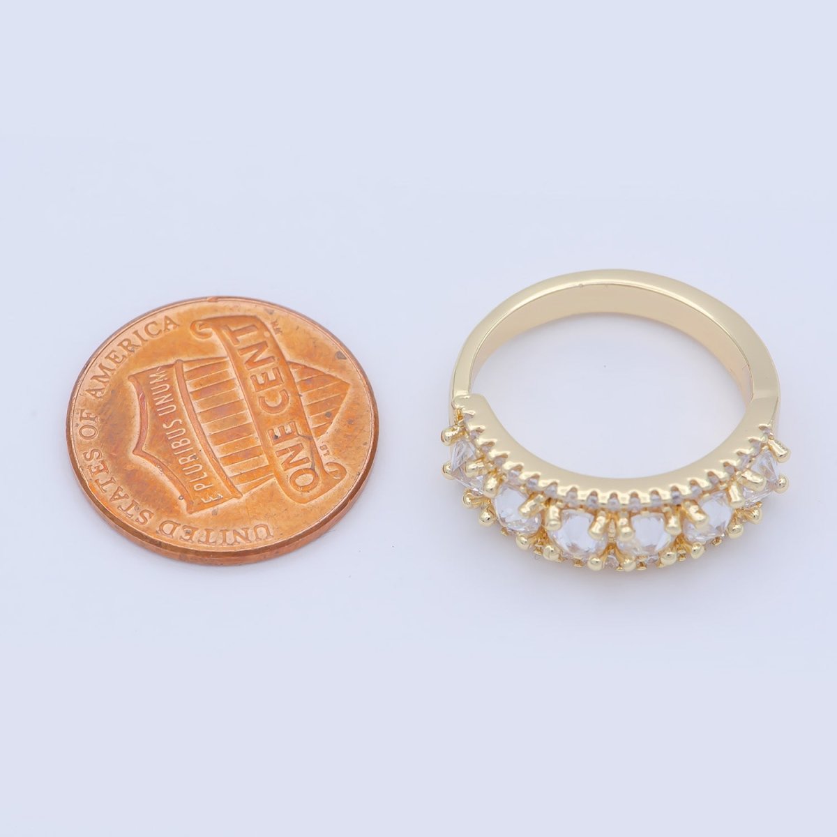 18K Gold Filled Stacking Eternity Round Minimalist CZ Wedding Band Ring adjustable US SIZE 5 O-478 - DLUXCA