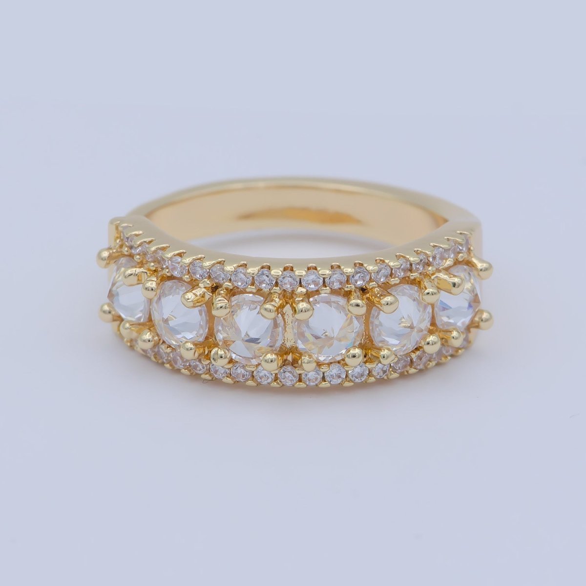 18K Gold Filled Stacking Eternity Round Minimalist CZ Wedding Band Ring adjustable US SIZE 5 O-478 - DLUXCA