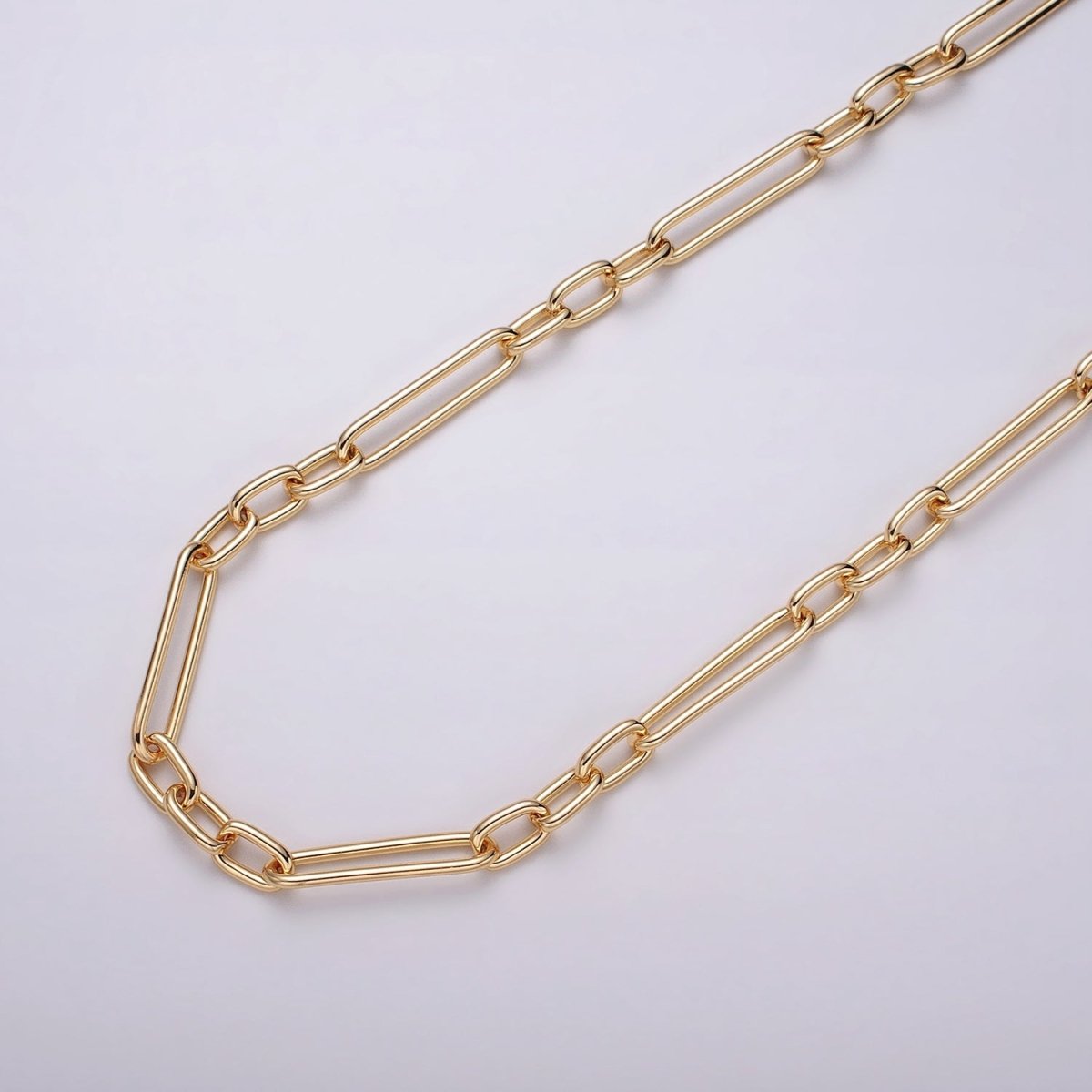 18K Gold Filled Stadium Chain by Yard Figaro Long and Short Fancy Wholesale bulk by Yard for Jewelry Making | ROLL-1259 ROLL-1260 Clearance Pricing - DLUXCA