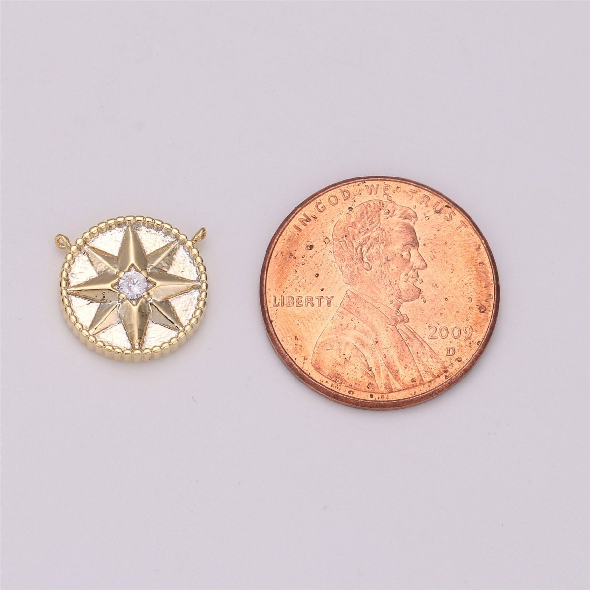 18k Gold Filled Star Coin Charm Celestial North Star Coin Pendant Tiny Small 12mm CZ Drop Charm Minimalist Jewelry Double Bail Pendant F-287 - DLUXCA