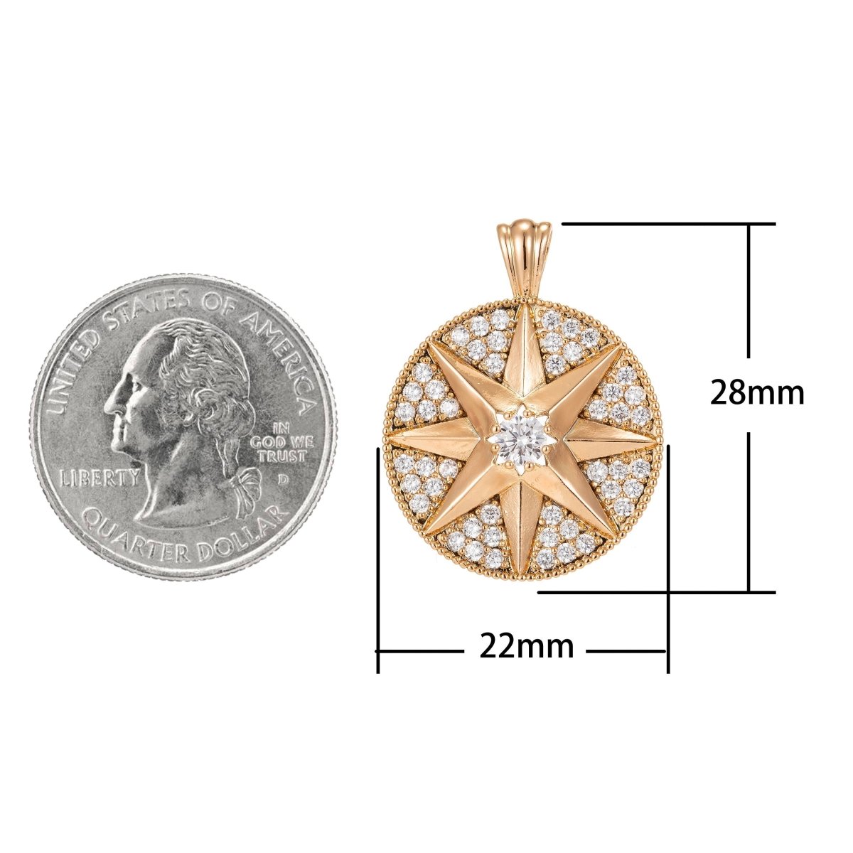 18k Gold Filled Star Pendant eight-pointed star Medallion Charm Silver Star Micro Pave Star Pendant Cubic Starburst Charm Celestial Charm C-642,C-643 - DLUXCA