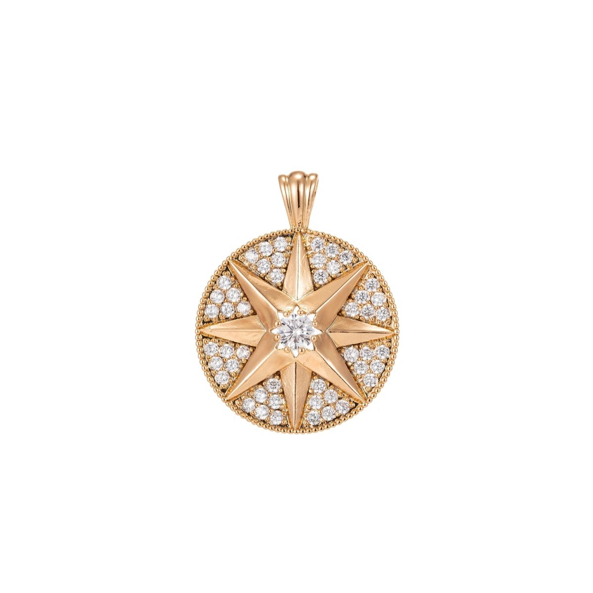 18k Gold Filled Star Pendant eight-pointed star Medallion Charm Silver Star Micro Pave Star Pendant Cubic Starburst Charm Celestial Charm C-642,C-643 - DLUXCA