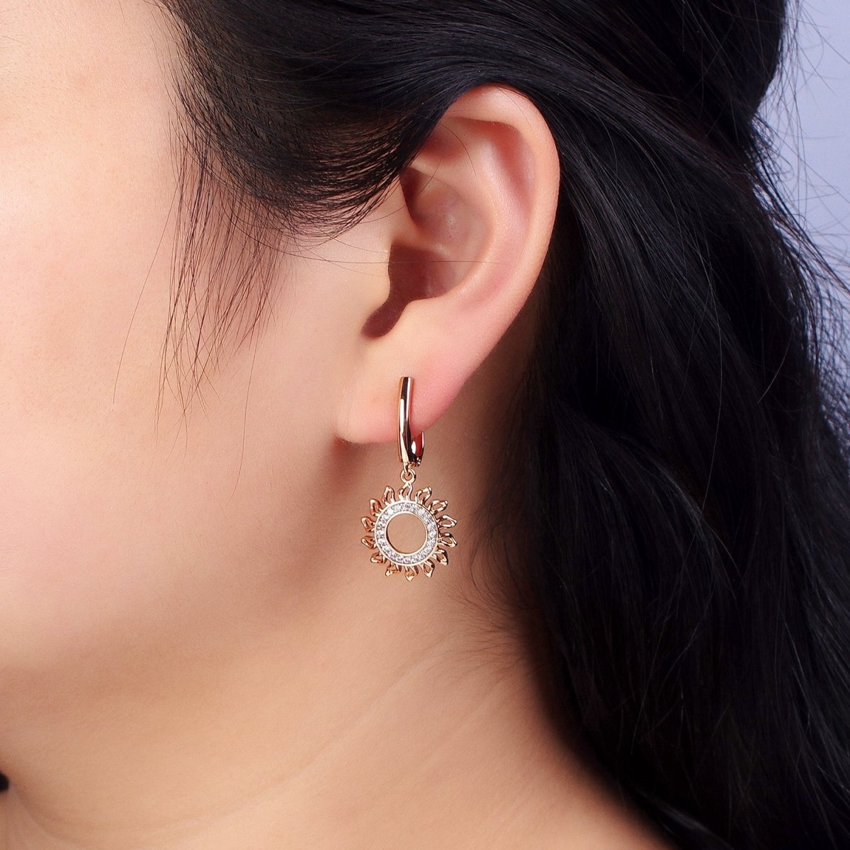 18K Gold Filled Sun Charm Hoops Earring Lever Back earring AB1085 - DLUXCA