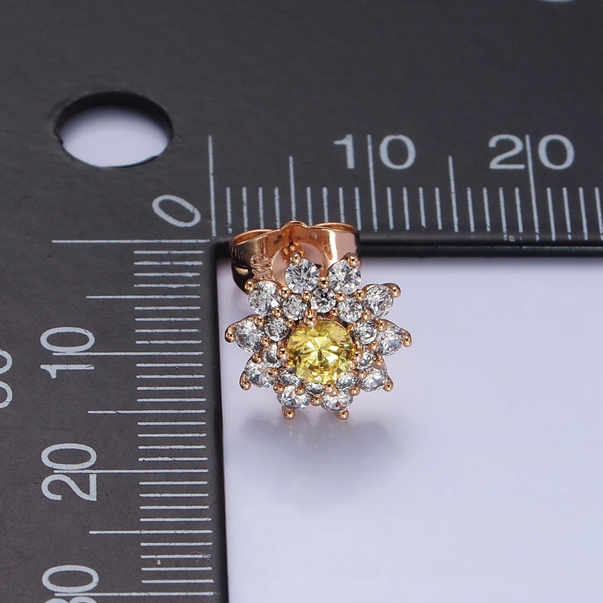 18k Gold Filled Sun flower Stud Earring with Yellow CZ Stone AB798 - DLUXCA