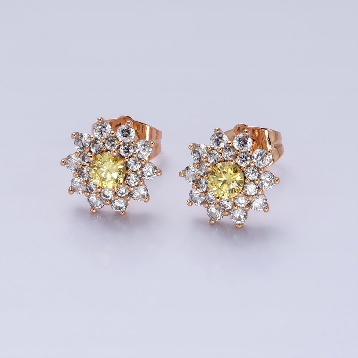 18k Gold Filled Sun flower Stud Earring with Yellow CZ Stone AB798 - DLUXCA