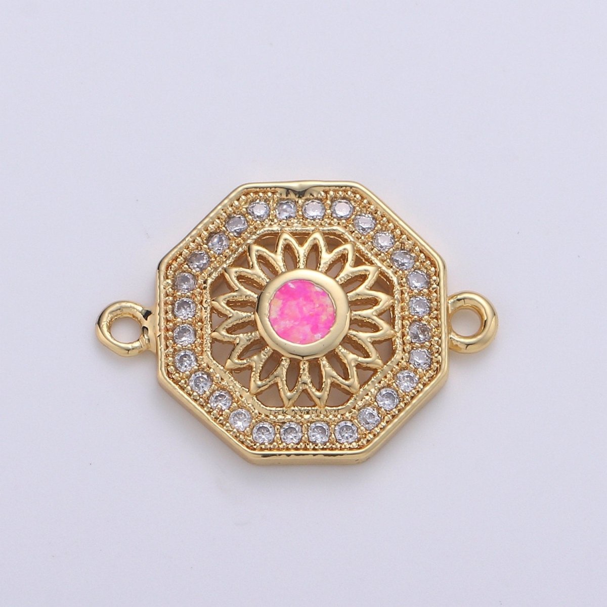 18K Gold Filled Sunflower w/ Octagon Protection Shield Cubic Zirconia Bracelet Charm Bead Finding Connector for Earring Jewelry Making F-473 F-474 - DLUXCA