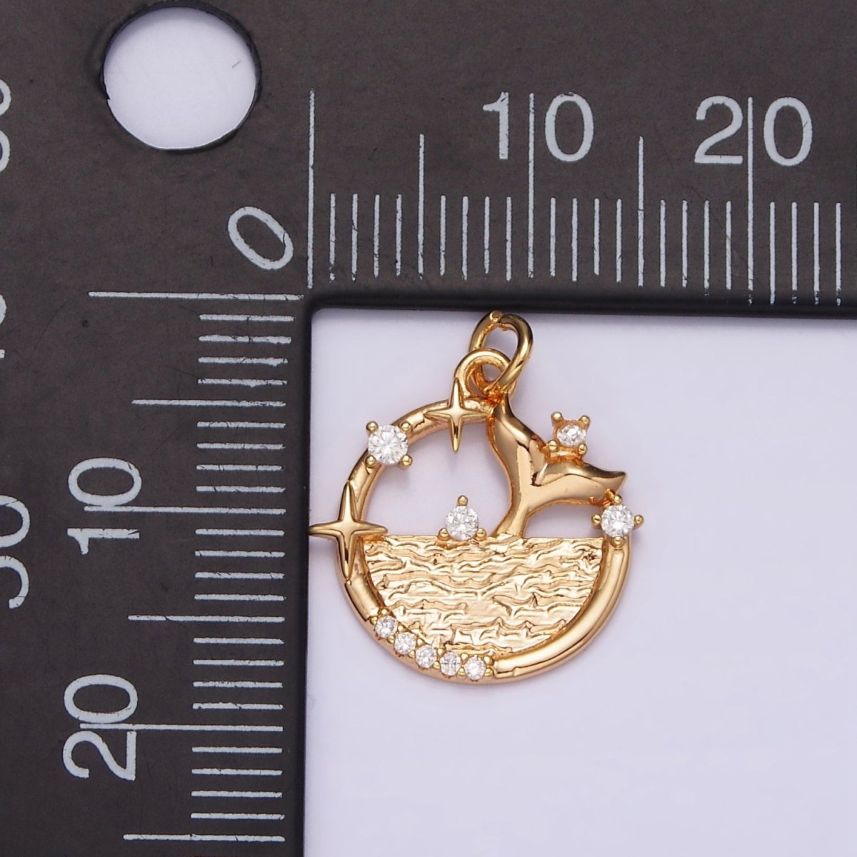 18K Gold Filled Tail Ocean Sea Fish Celestial Star Micro Paved CZ Open Round Charm | N-1756 - DLUXCA