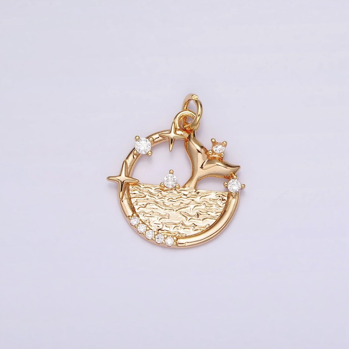 18K Gold Filled Tail Ocean Sea Fish Celestial Star Micro Paved CZ Open Round Charm | N-1756 - DLUXCA