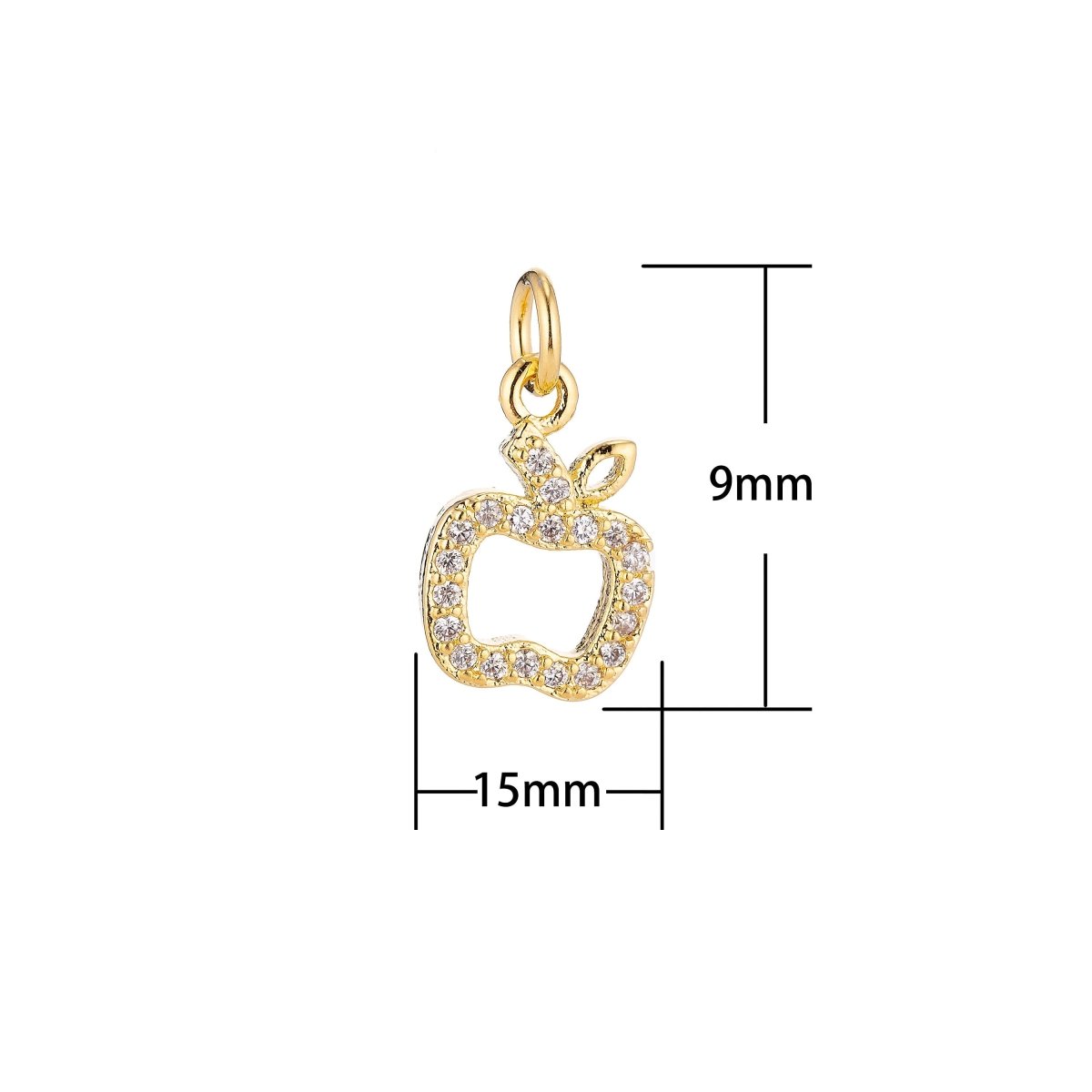 18K Gold Filled Tiny Apple Fruits for Teacher Appreciation Day Cubic Zirconia Necklace Pendant Bracelet Earring Charm for Jewelry Making C-072 - DLUXCA