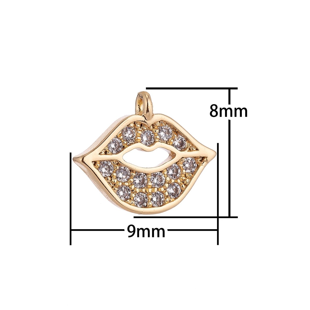 18K Gold Filled Tiny Lip Kiss Cubic Zirconia Pendant Charm C-024 - DLUXCA