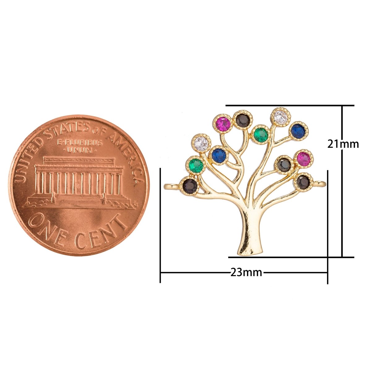 18K Gold Filled Tree of Life w/ Twelve Birthstones Cubic Zirconia Bracelet Charm Bead Finding Connector for Earring Jewelry Making F-088 - DLUXCA