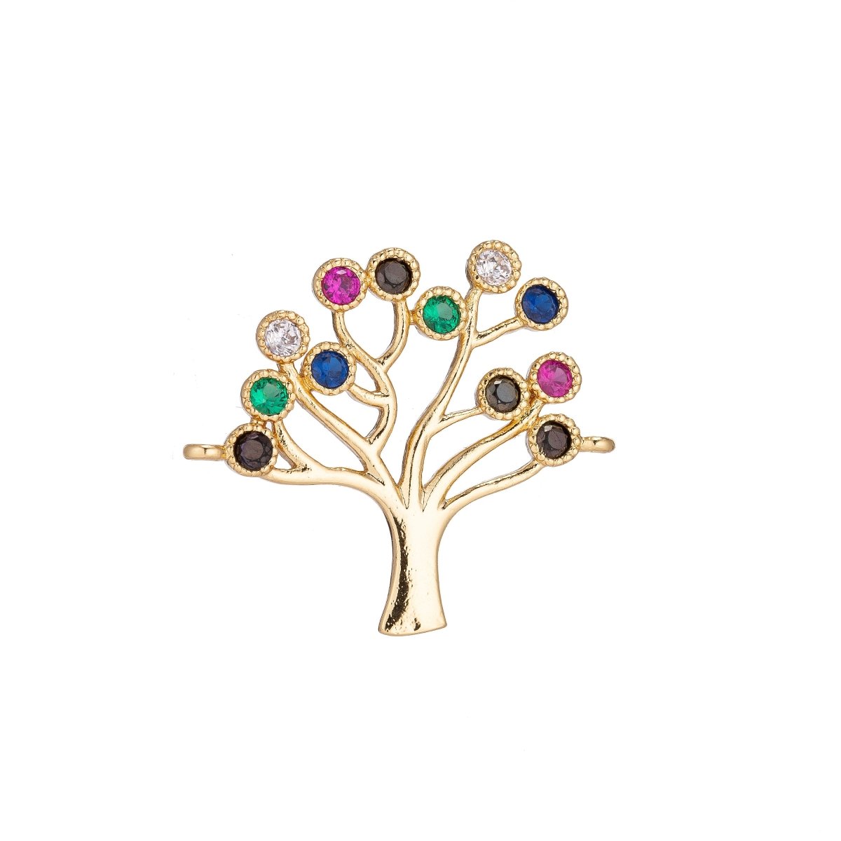 18K Gold Filled Tree of Life w/ Twelve Birthstones Cubic Zirconia Bracelet Charm Bead Finding Connector for Earring Jewelry Making F-088 - DLUXCA