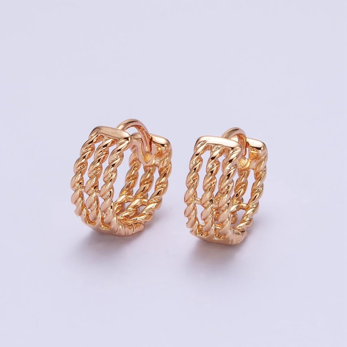18K Gold Filled Triple Twist Croissant Band 13mm Huggie Hoop Earrings | AD1344 - DLUXCA