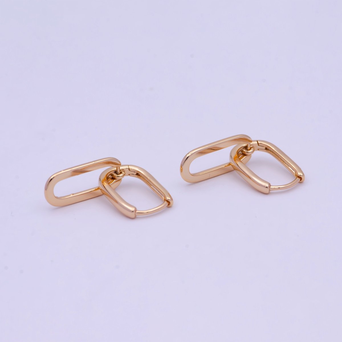 18K Gold Filled U Shaped Huggie Paperclip Chain Link Drop Dangle Earrings | T-142 - DLUXCA