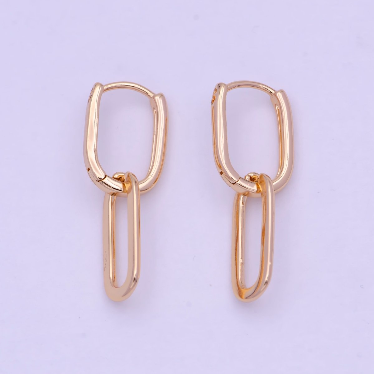 18K Gold Filled U Shaped Huggie Paperclip Chain Link Drop Dangle Earrings | T-142 - DLUXCA