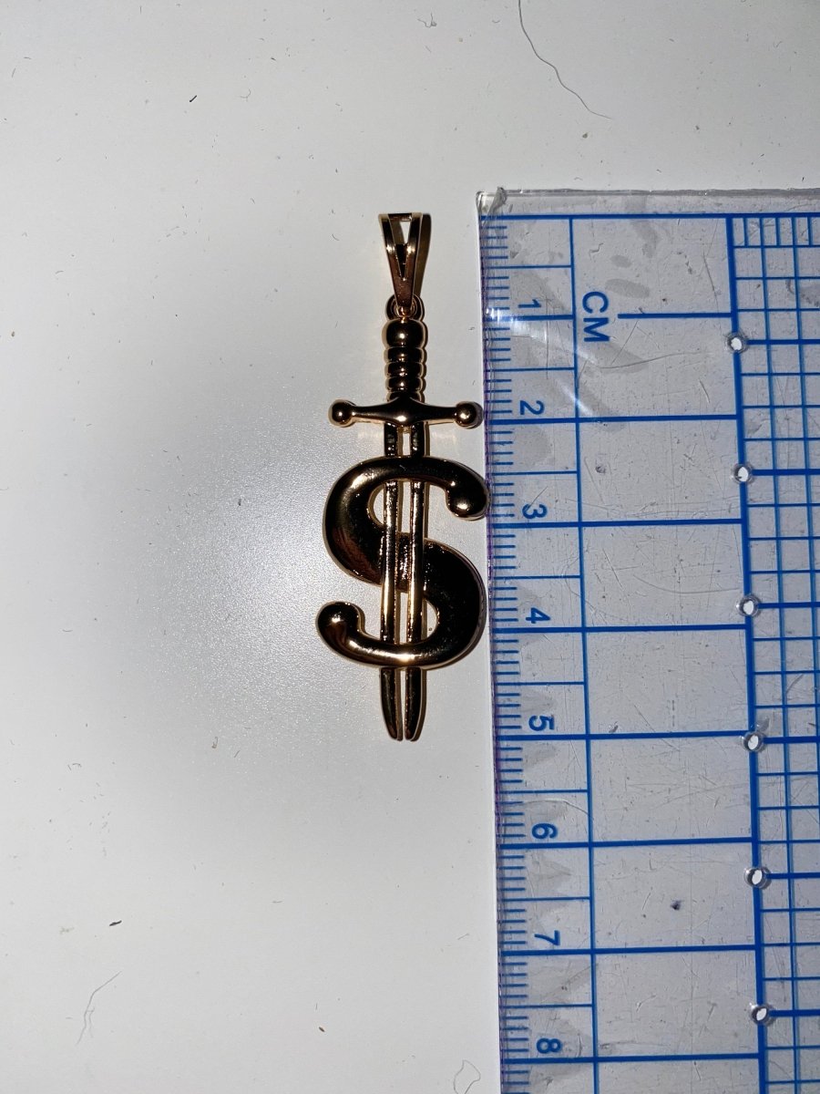 18k Gold Filled Unique Money Dollar Sign, Mighty Sword Weapon, Necklace Pendant Bead Bails Findings for Jewelry Making H-594 - DLUXCA