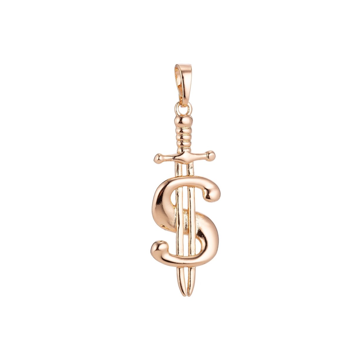 18k Gold Filled Unique Money Dollar Sign, Mighty Sword Weapon, Necklace Pendant Bead Bails Findings for Jewelry Making H-594 - DLUXCA
