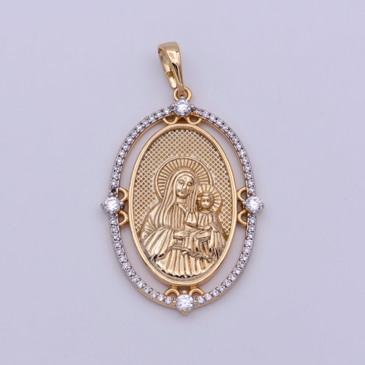 18k Gold Filled Virgin Mary with baby Jesus pendant for Necklace Double Sided Mecallion Cross Catholic Religious jewelry Component I-046 - DLUXCA