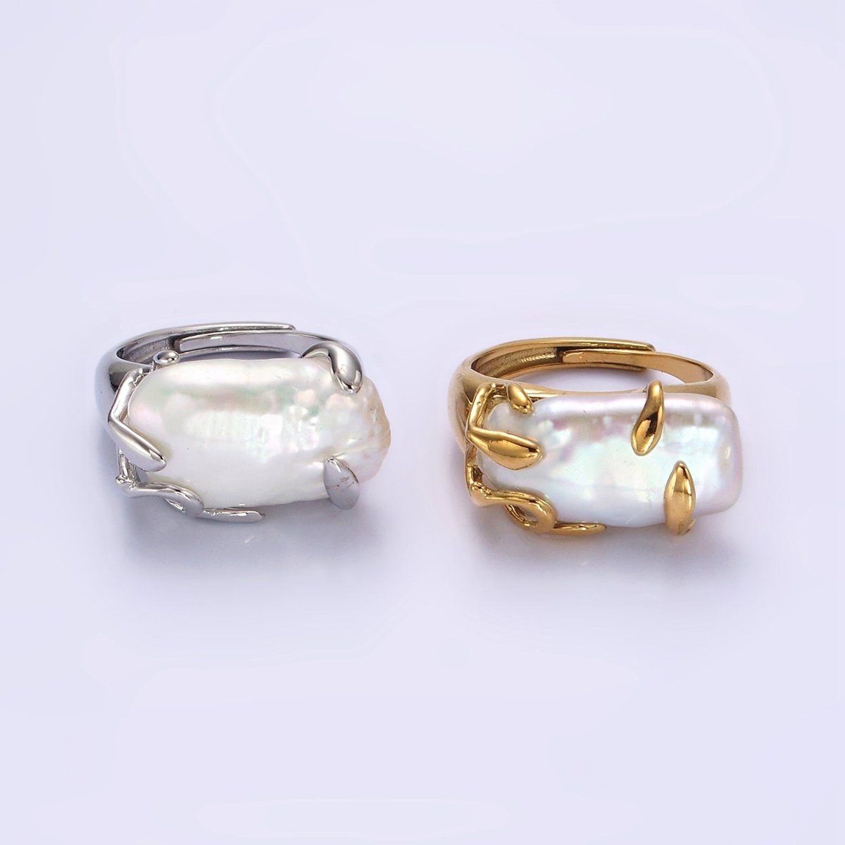 18K Gold Filled White Baroque Freshwater Pearl Molten Drip Ring in Gold & Silver | O-608 O-609 - DLUXCA