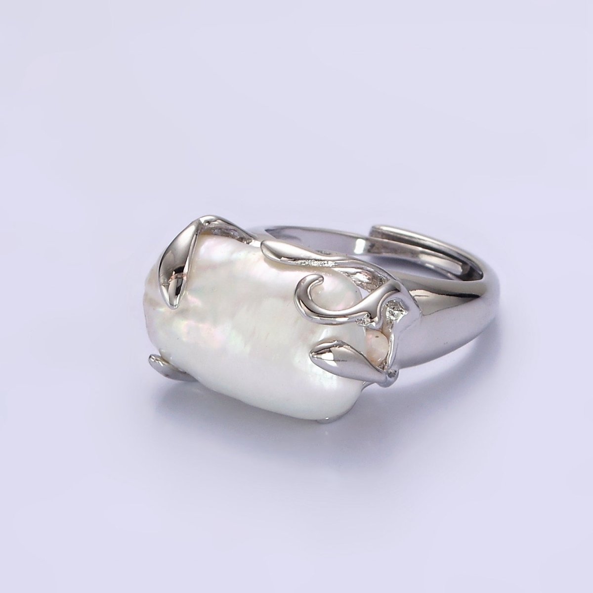 18K Gold Filled White Baroque Freshwater Pearl Molten Drip Ring in Gold & Silver | O-608 O-609 - DLUXCA