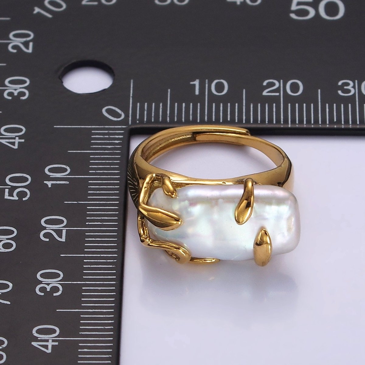 18K Gold Filled White Baroque Freshwater Pearl Molten Drip Ring in Gold & Silver | O-608 O-609 - DLUXCA