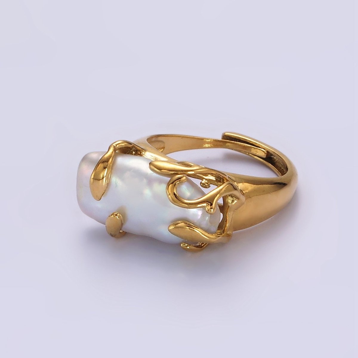18K Gold Filled White Baroque Freshwater Pearl Molten Drip Ring in Gold & Silver | O-608 O-609 - DLUXCA