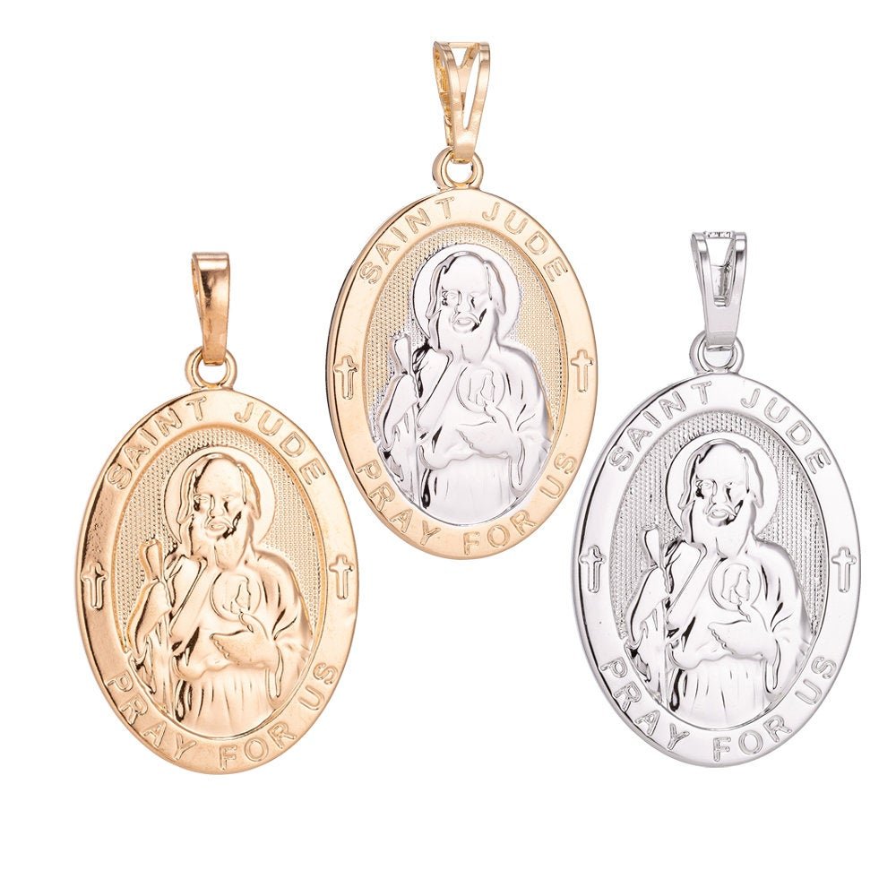 18K Gold Filled / White Gold Saint Jude Medal Pendant for Hope & Impossible Cause Religious Amulet charm for Necklace Jewelry Making H-282 - DLUXCA