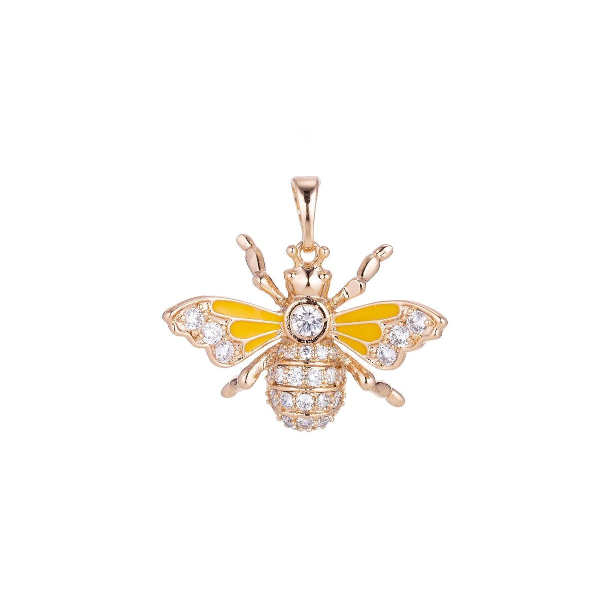 18K Gold Filled Yellow Bumblebee, Cute Dainty Queen Bee, Cubic Zirconia Necklace Pendant Charm Bails Findings for Jewelry Making Enamel Pendant N-550 - DLUXCA