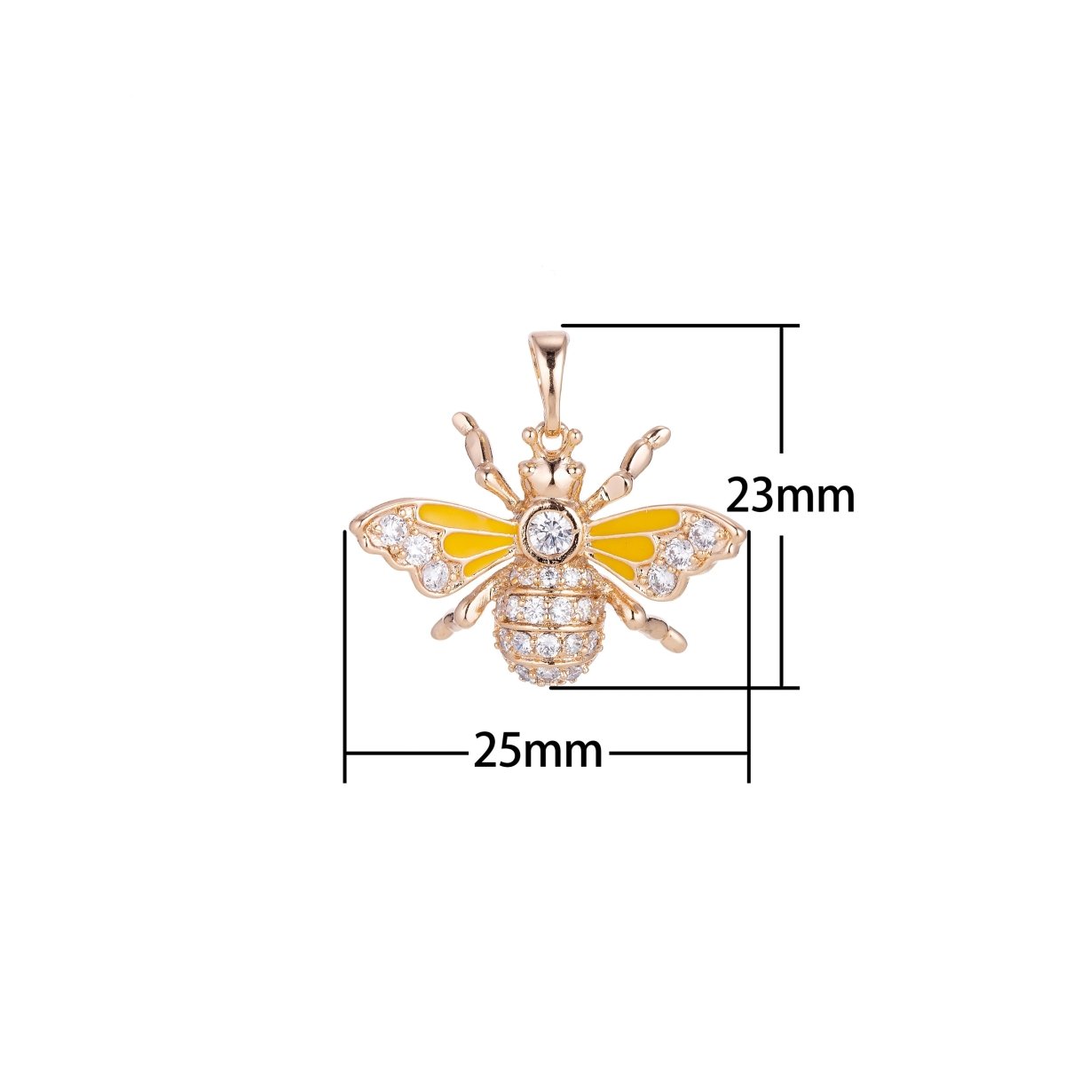 18K Gold Filled Yellow Bumblebee, Cute Dainty Queen Bee, Cubic Zirconia Necklace Pendant Charm Bails Findings for Jewelry Making Enamel Pendant N-550 - DLUXCA