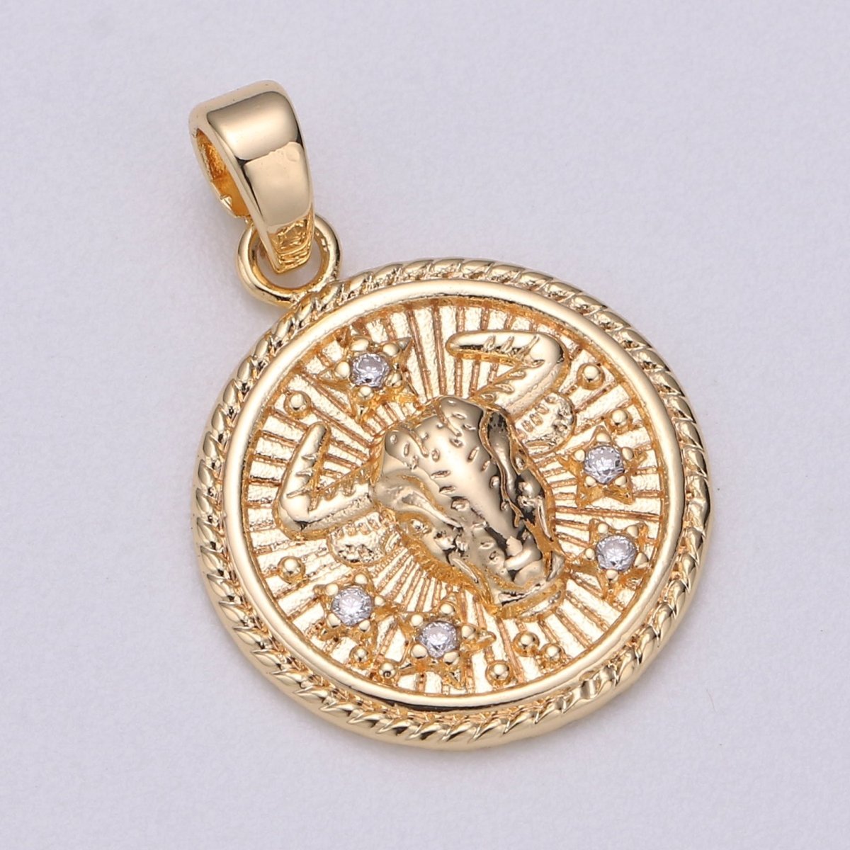 18K Gold Filled Zodiac Horoscope Sign Constellation Medallion Pendant Charm Textured Coin Decorative Edge for Necklace Jewelry Making | A-417-A-428 - DLUXCA