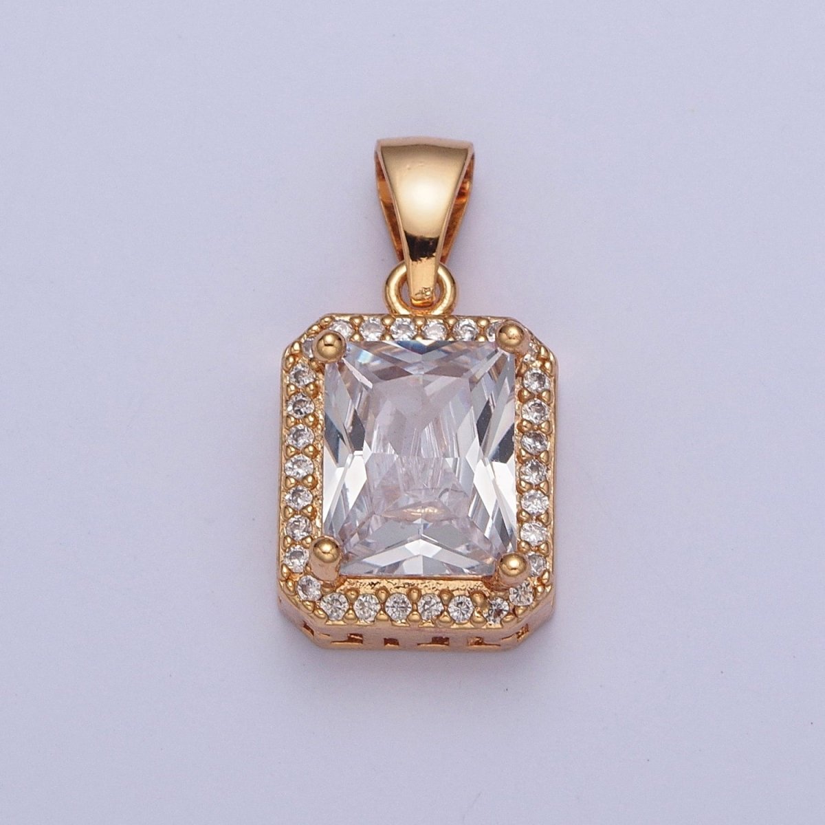 18K Gold Micro Pave CZ Baguette Pendant Charm . Statement Necklace X-357 - DLUXCA