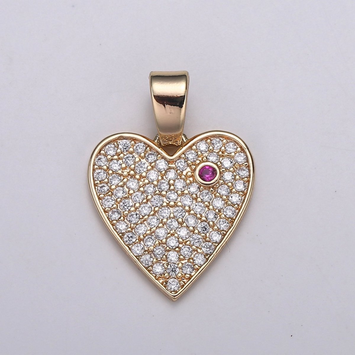 18K Gold Micro Pave CZ Heart Pendant Charm, Open Heart Micro Pave CZ Pendant Charm, Pendant, For DIY Jewelry, J-284 - DLUXCA