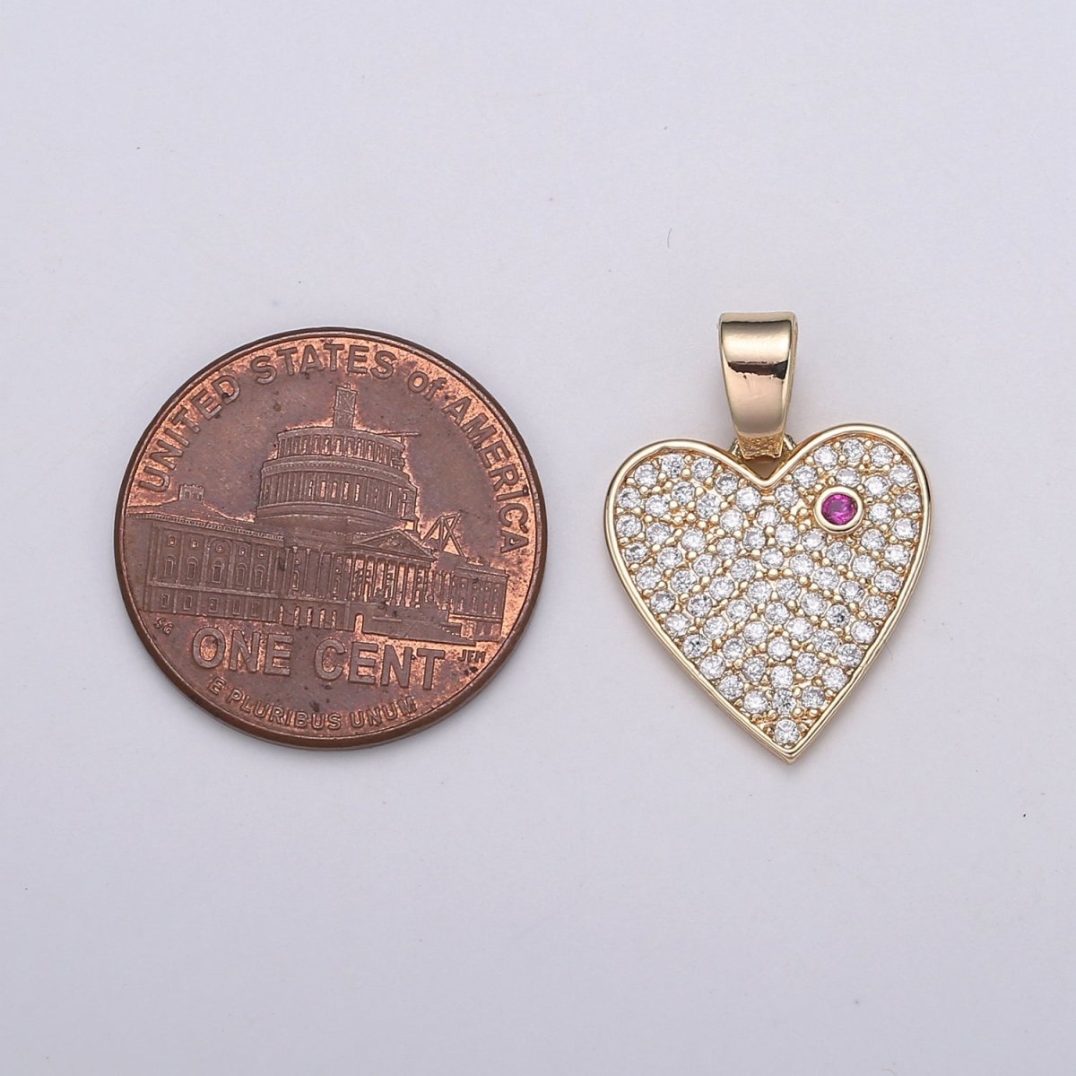 18K Gold Micro Pave CZ Heart Pendant Charm, Open Heart Micro Pave CZ Pendant Charm, Pendant, For DIY Jewelry, J-284 - DLUXCA