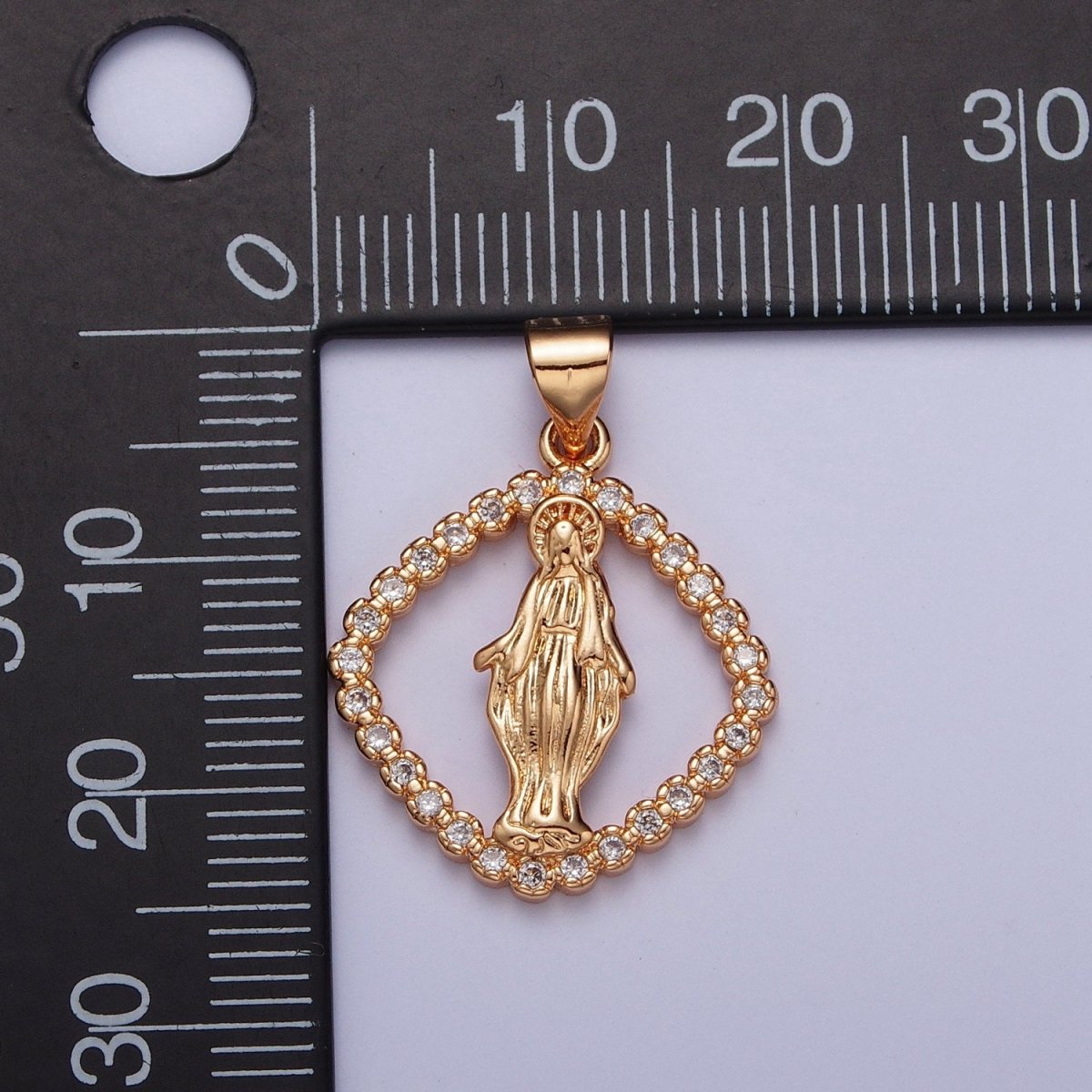 18K Gold Micro Paved CZ Lady Guadalupe Mary Religious Pendant For Jewelry Making H-132 - DLUXCA