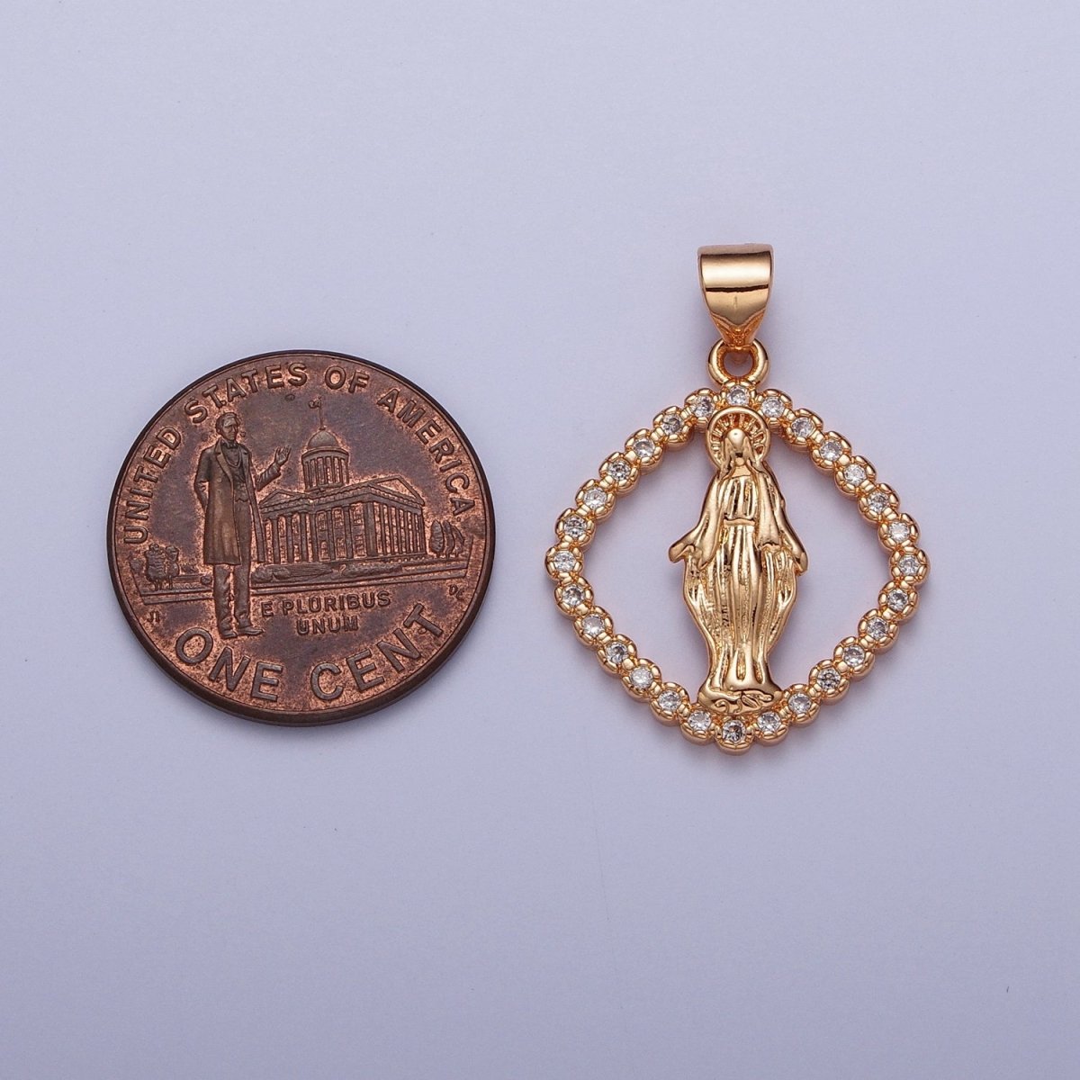 18K Gold Micro Paved CZ Lady Guadalupe Mary Religious Pendant For Jewelry Making H-132 - DLUXCA