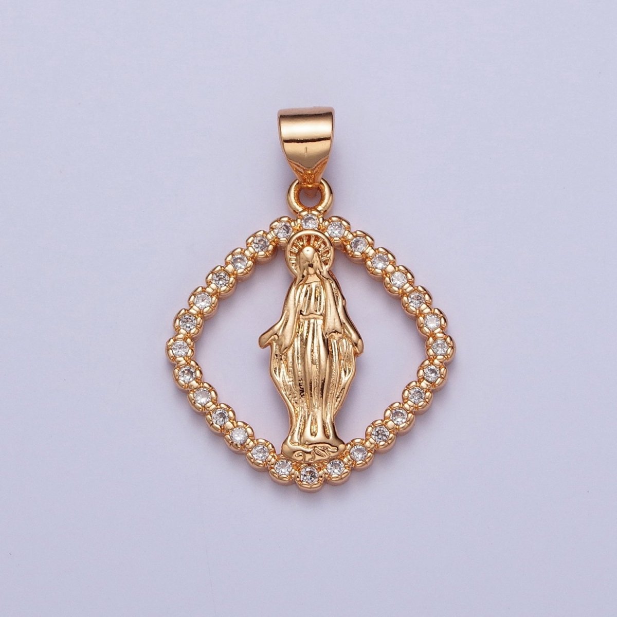 18K Gold Micro Paved CZ Lady Guadalupe Mary Religious Pendant For Jewelry Making H-132 - DLUXCA