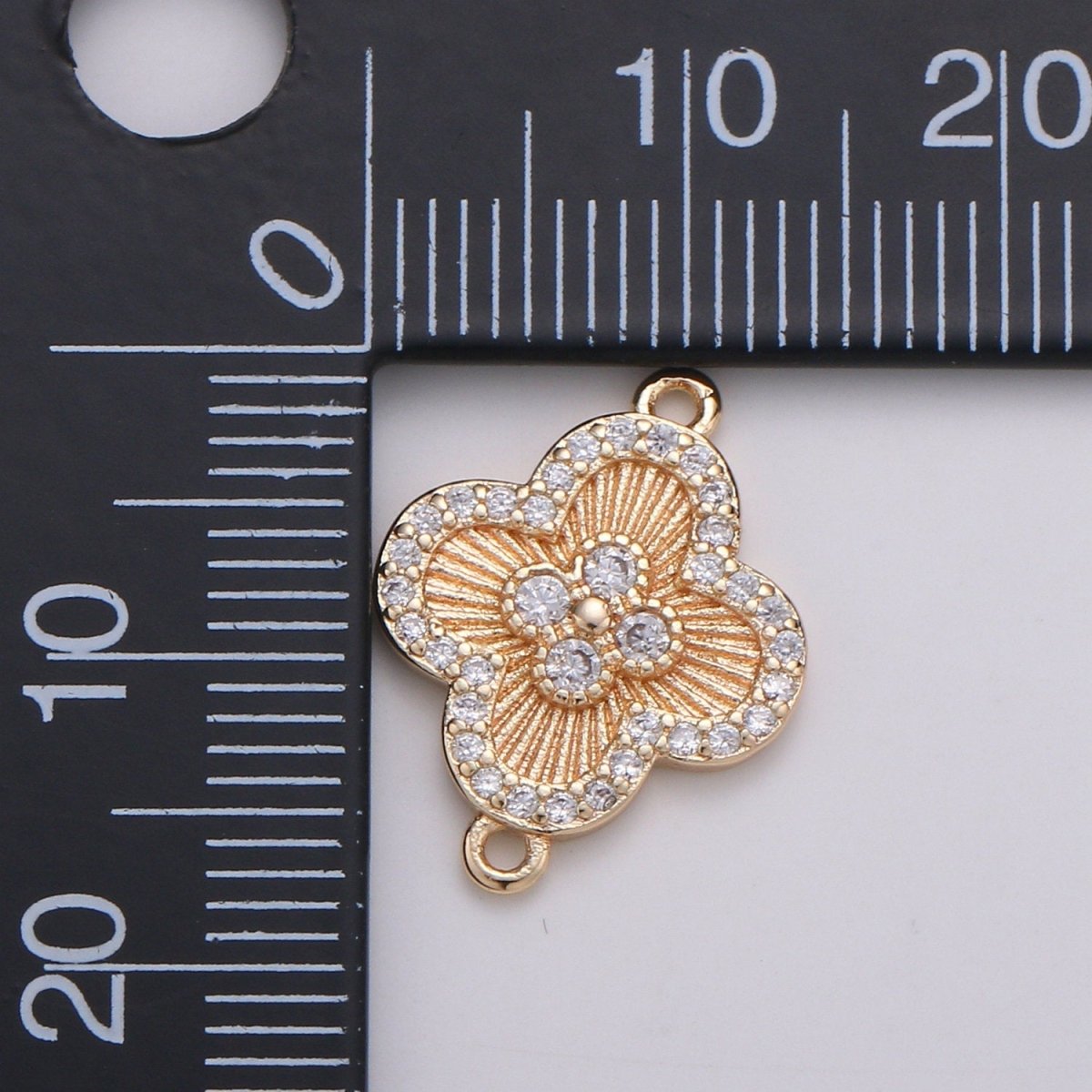 18K Gold Plated CZ paved Connectors, Floral Charm Cubic Micro paved, Petal Jewelry Craft Supply, Spring, Jasmine, Shamrock Nature Lover Gift F-780 - DLUXCA