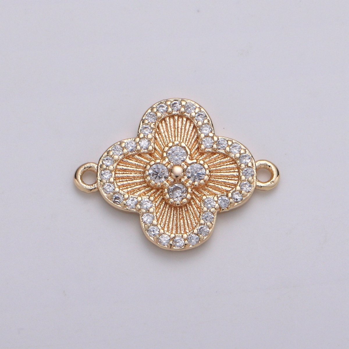 18K Gold Plated CZ paved Connectors, Floral Charm Cubic Micro paved, Petal Jewelry Craft Supply, Spring, Jasmine, Shamrock Nature Lover Gift F-780 - DLUXCA