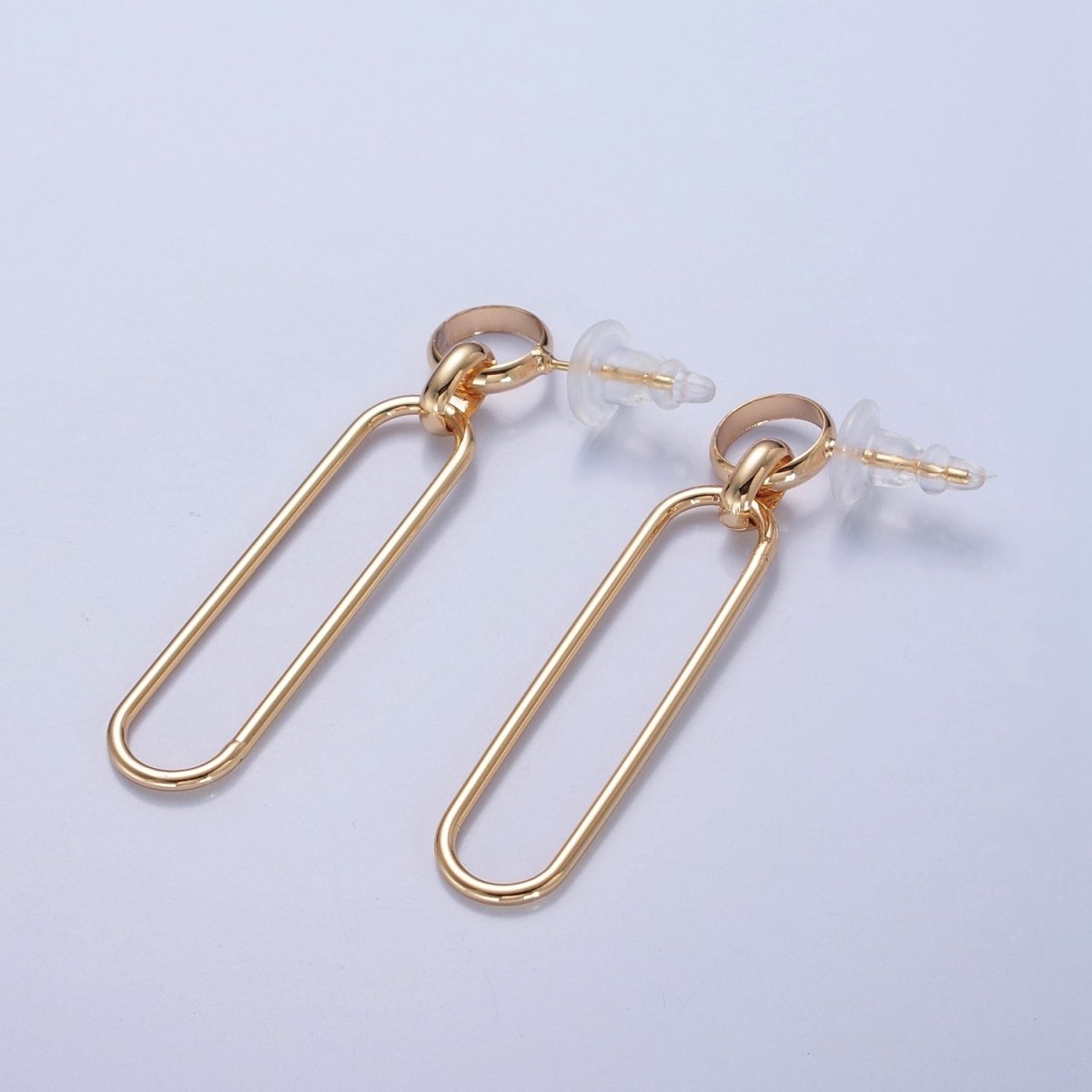18K Gold Plated Oval Earrings, Geometric Drops, Unique Lightweight Studs V-388 - DLUXCA