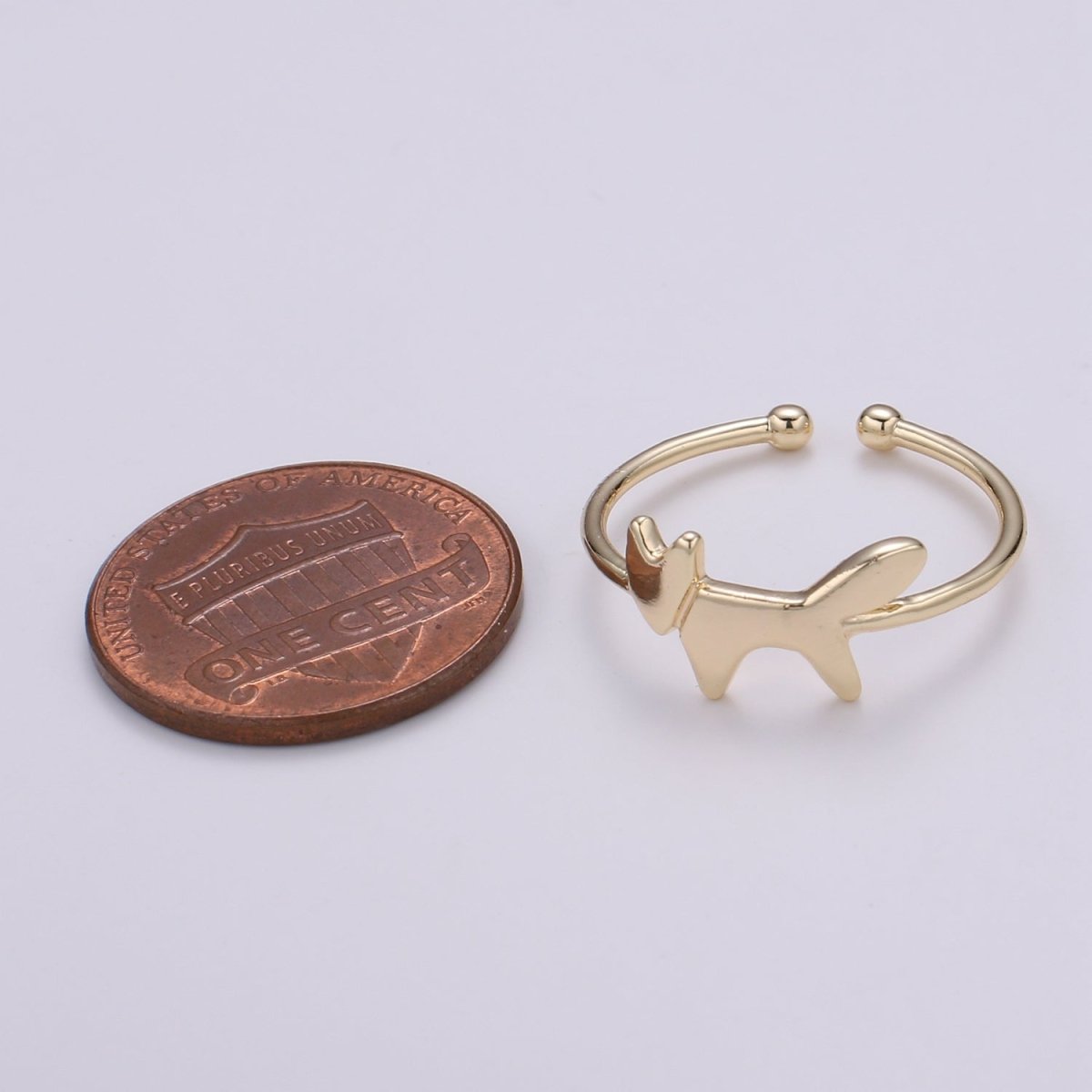 18k Gold Ring, Fox Adjustable Gold Curb Ring, Simple Animal Ring, Foxy Open Ring R-268 - DLUXCA
