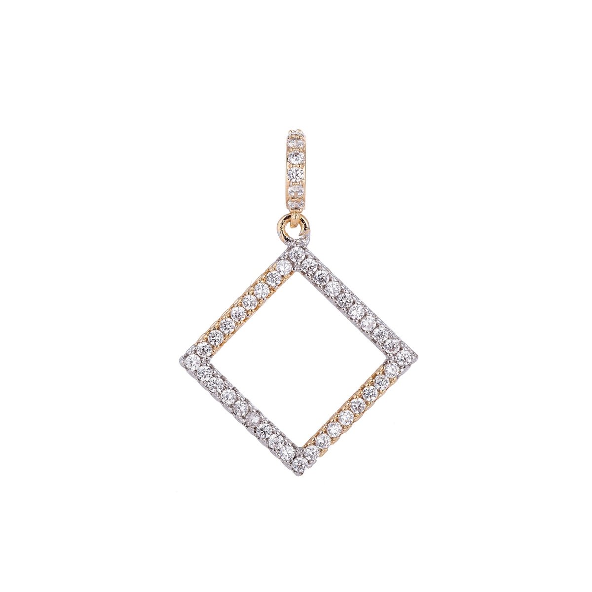 18K White Gold Filled 2 Color Beautiful Dangle Square, Cubic Zirconia Necklace Pendant Charm Bails Findings for Jewelry Making H-568 - DLUXCA