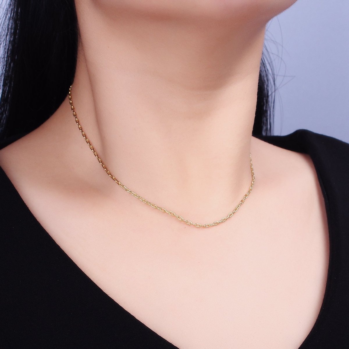 1.8mm Dainty Paperclip Cable 16 Inch Choker Chain Necklace | WA-1872 Clearance Pricing - DLUXCA