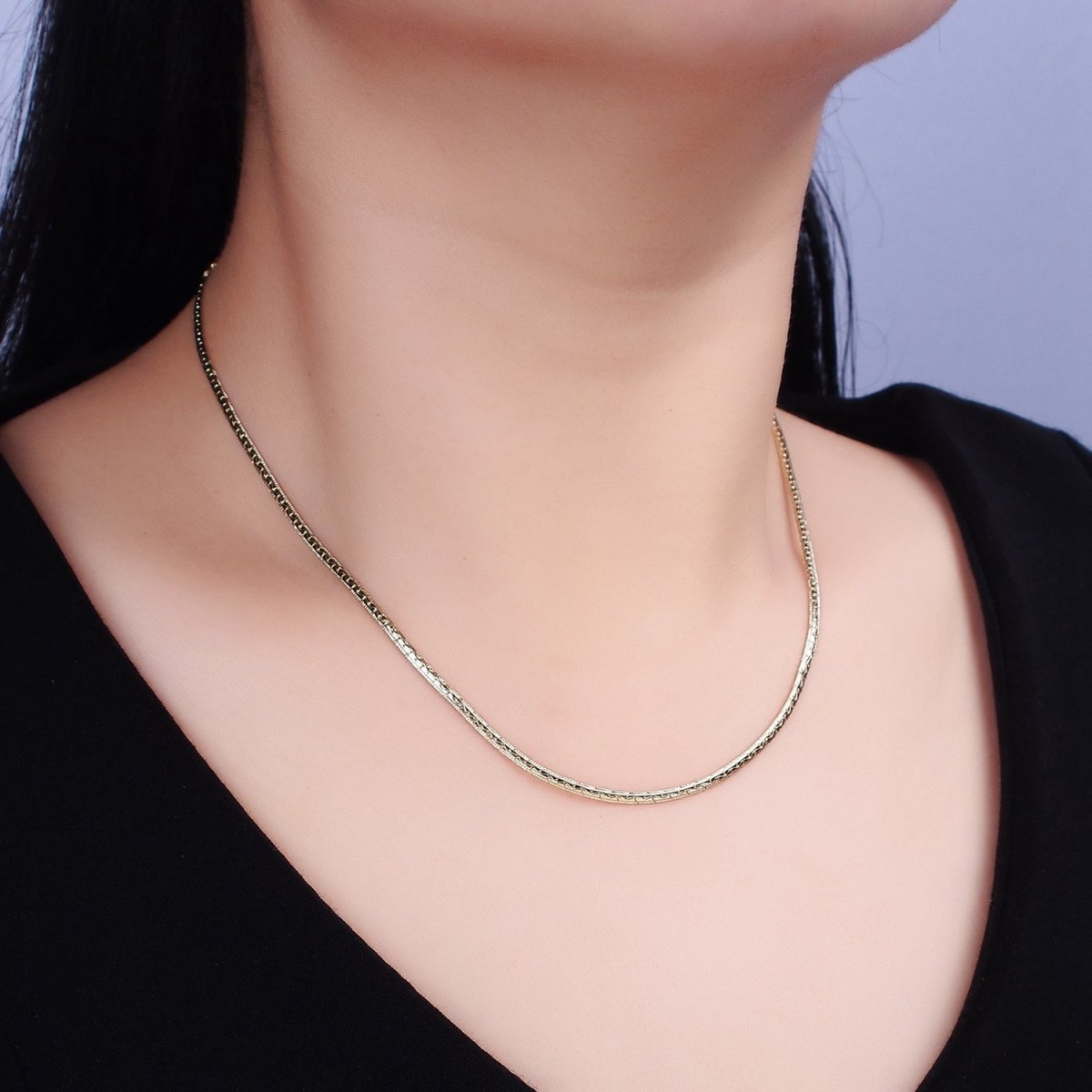 1.8mm Unique Textured Herringbone Layering 17.5 Inch Necklace | WA-1875 Clearance Pricing - DLUXCA