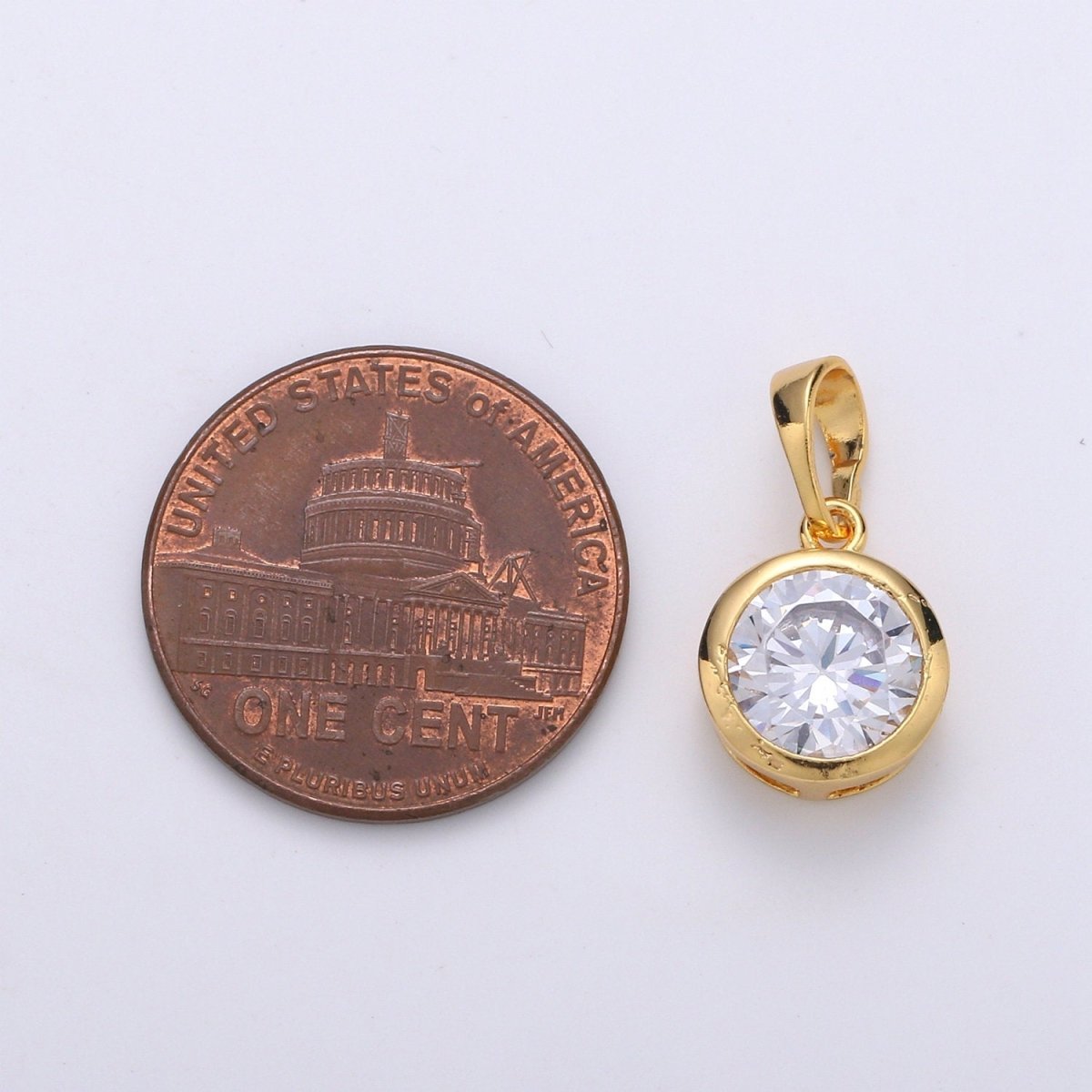 18X10mm Solitaire Pendant 24k Gold Filled Round Cut Pendant for necklace April Birthstone, Clear Cubic Zirconia Round Charm J-075 - DLUXCA