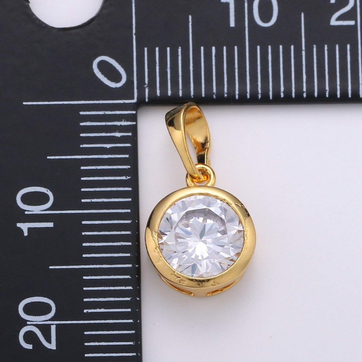 18X10mm Solitaire Pendant 24k Gold Filled Round Cut Pendant for necklace April Birthstone, Clear Cubic Zirconia Round Charm J-075 - DLUXCA